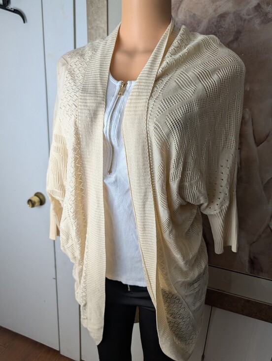 Pink Rose Sweaters - Pink Rose Open Knit Cream Cardigan Size M